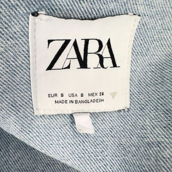 Zara Women's Short Denim Jacket Size Small Long Sleeve Raw Edges 100% Cotton - Picture 3 of 9